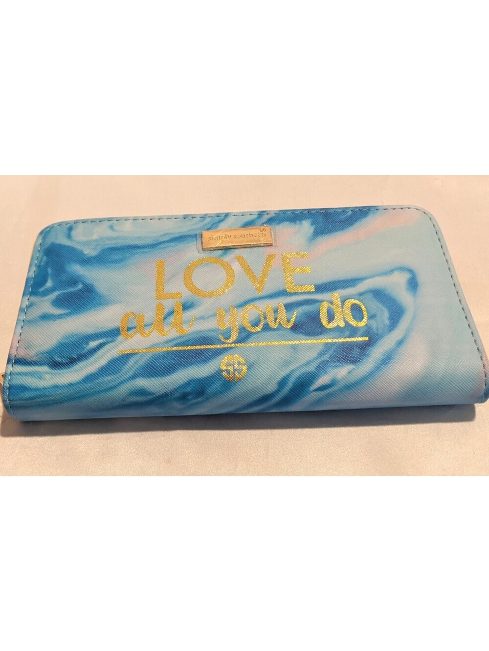 Simply Southern Women's Large Wallet Blue Marble "Love All You Do" NWOT